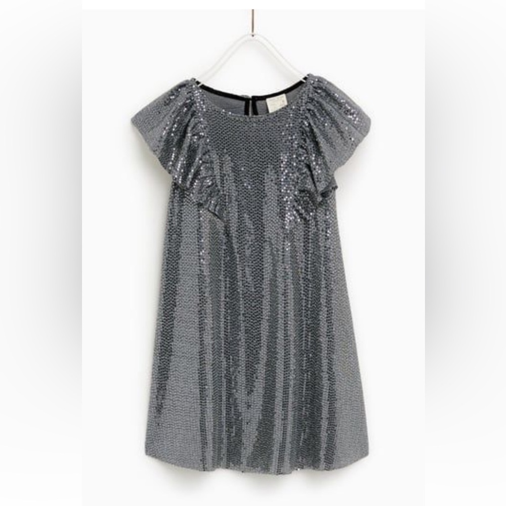 Zara silver Ruffle Short Flutter Sleeve  Dress 9